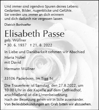 Erinnerungsbild für Elisabeth Passe