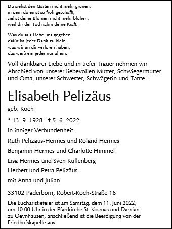 Erinnerungsbild für Elisabeth Pelizäus