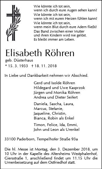 Erinnerungsbild für Elisabeth Röhren