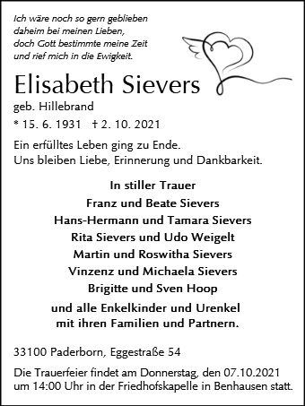 Erinnerungsbild für Elisabeth Sievers