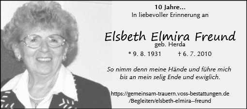 Erinnerungsbild für Elsbeth Elmira  Freund