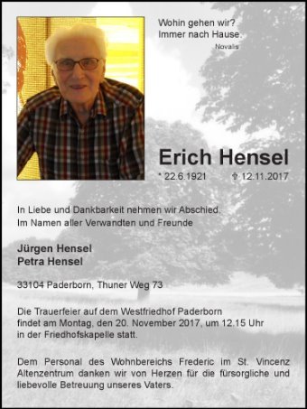 Erinnerungsbild für Erich Hensel