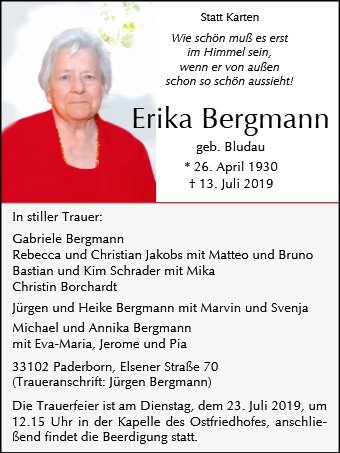 Erinnerungsbild für Erika Bergmann