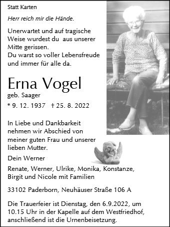 Erinnerungsbild für Erna Vogel