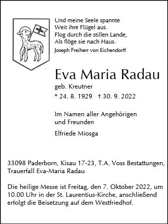Erinnerungsbild für Eva Maria Radau