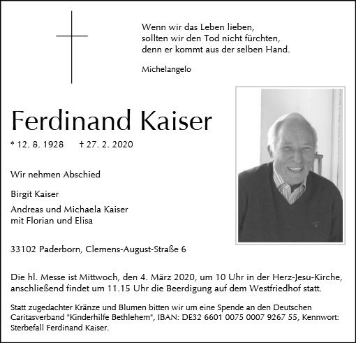 Erinnerungsbild für Ferdinand Kaiser