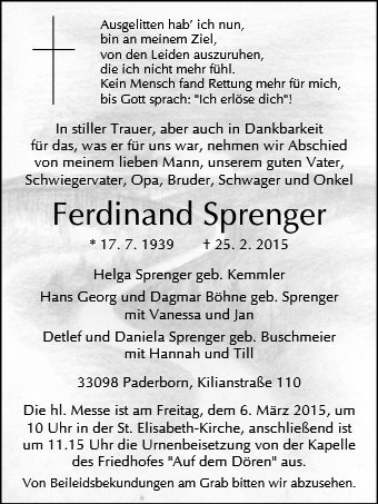 Erinnerungsbild für Ferdinand Sprenger