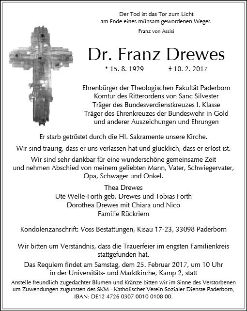 Erinnerungsbild für Dr. Franz Drewes