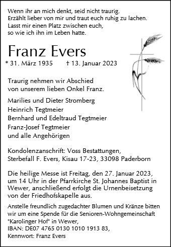 Erinnerungsbild für Franz Evers