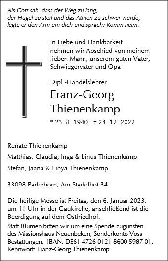Erinnerungsbild für Franz Georg Thienenkamp