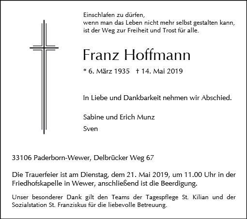 Erinnerungsbild für Franz Hoffmann