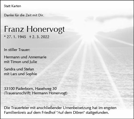 Erinnerungsbild für Franz Honervogt