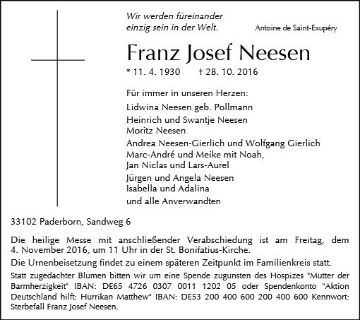 Erinnerungsbild für Franz Josef Neesen