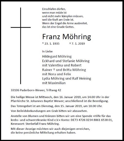 Erinnerungsbild für Franz Möhring