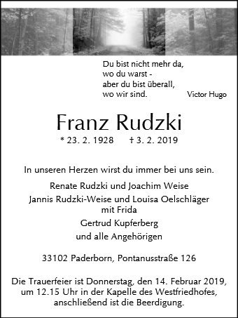 Erinnerungsbild für Franz Rudzki