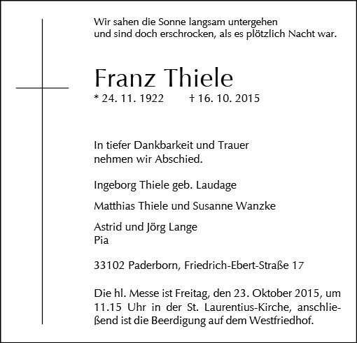 Erinnerungsbild für Franz Thiele