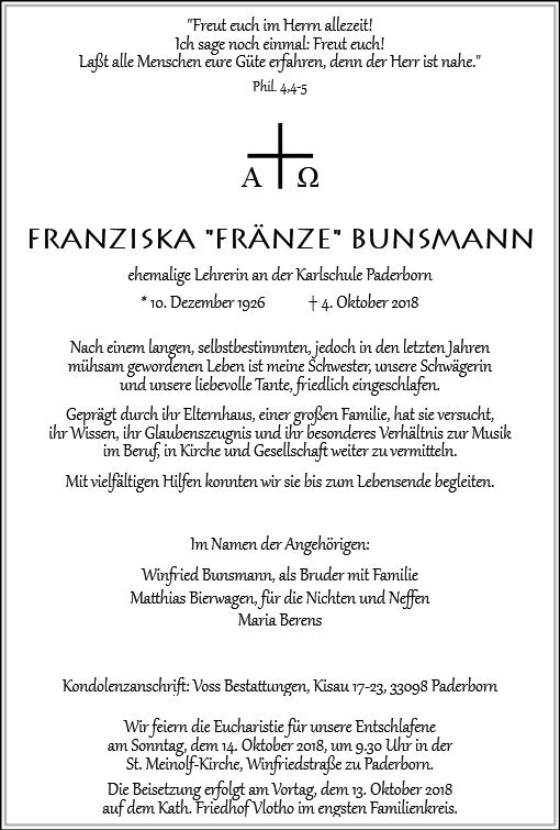Erinnerungsbild für Franziska Bunsmann