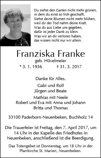 Erinnerungsbild für Franziska Franke