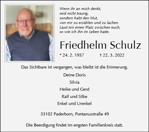 Erinnerungsbild für Friedhelm Schulz