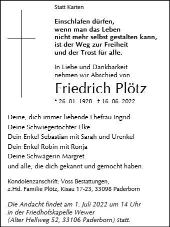 Erinnerungsbild für Friedrich Plötz