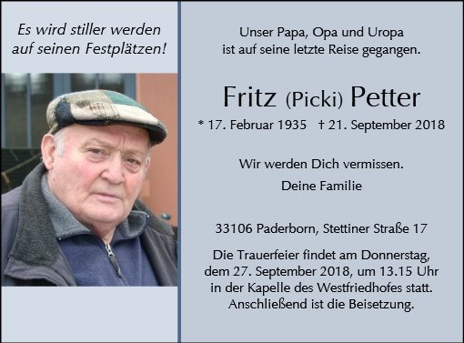 Erinnerungsbild für Fritz Petter