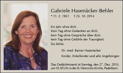 Erinnerungsbild für Gabriele Hasenäcker-Behler