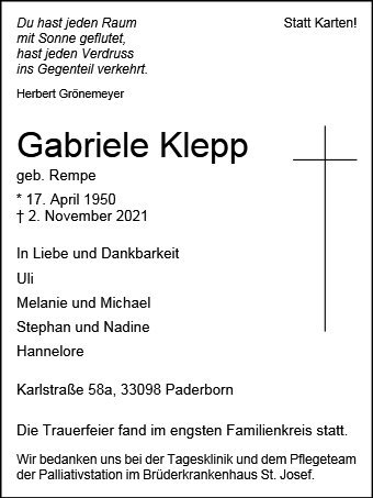 Erinnerungsbild für Gabriele Klepp