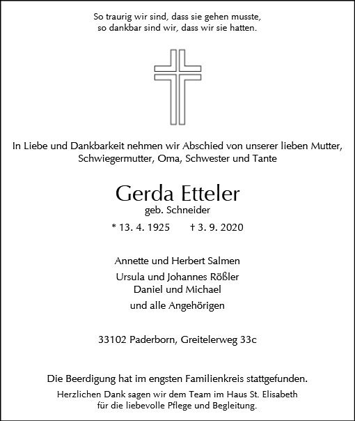 Erinnerungsbild für Gerda Etteler