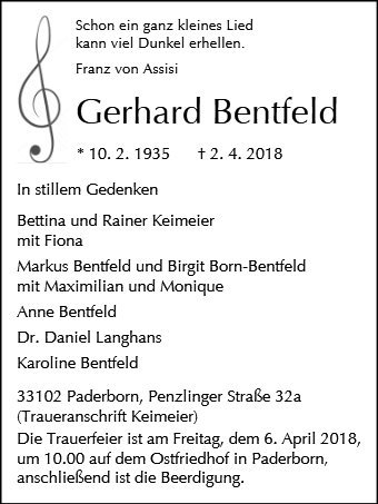 Erinnerungsbild für Gerhard Bentfeld