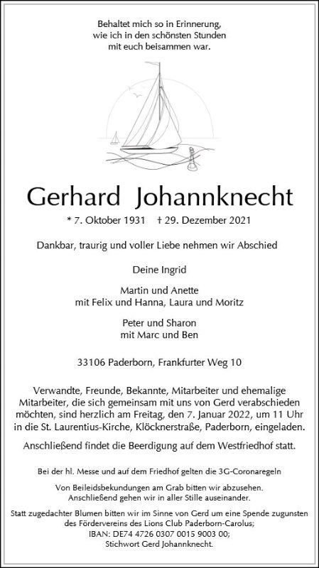 Erinnerungsbild für Gerhard Johannknecht