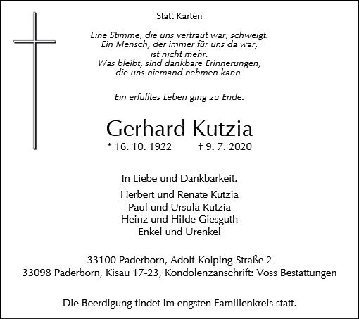 Erinnerungsbild für Gerhard Kutzia