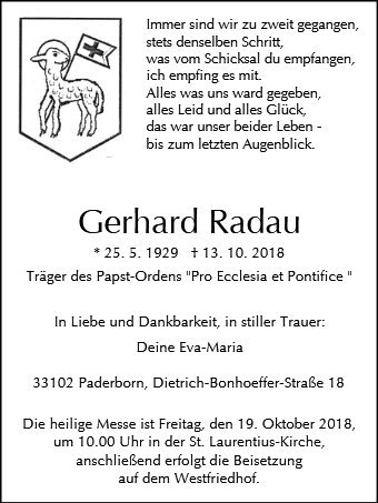 Erinnerungsbild für Gerhard Radau