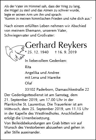 Erinnerungsbild für Gerhard Reykers