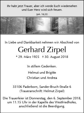 Erinnerungsbild für Gerhard Zirpel