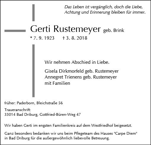 Erinnerungsbild für Gerti Rustemeyer