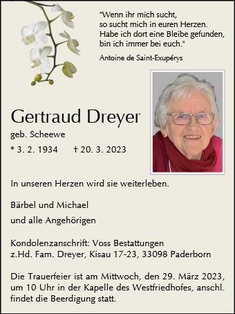 Erinnerungsbild für Gertraud Dreyer