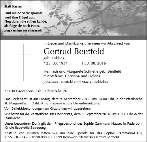 Erinnerungsbild für Gertrud Bentfeld
