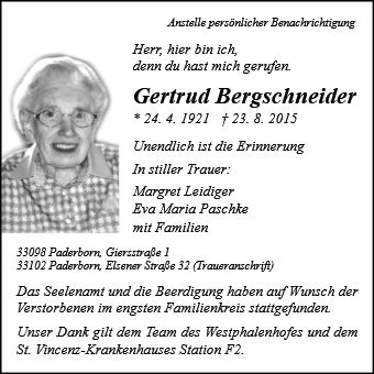 Erinnerungsbild für Gertrud Bergschneider