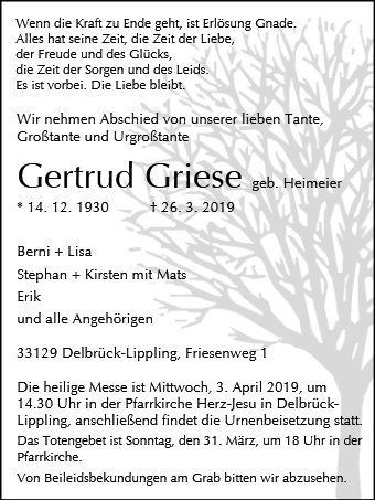 Erinnerungsbild für Gertrud Griese