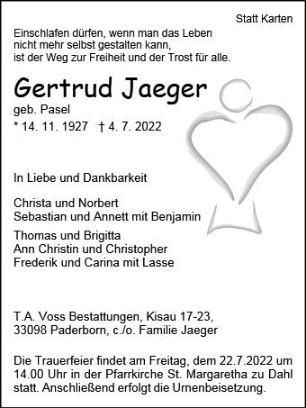 Erinnerungsbild für Gertrud Jaeger