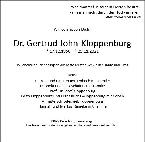 Erinnerungsbild für Dr. Gertrud John-Kloppenburg