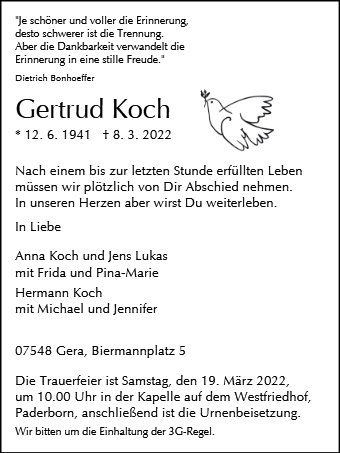 Erinnerungsbild für Gertrud Koch