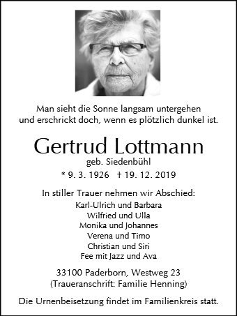 Erinnerungsbild für Gertrud Lottmann