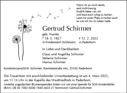 Erinnerungsbild für Gertrud Schirmer