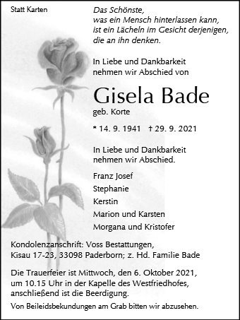 Erinnerungsbild für Gisela Bade