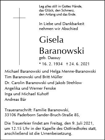 Erinnerungsbild für Gisela Baranowski