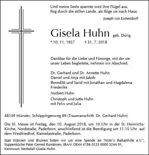 Erinnerungsbild für Gisela Huhn
