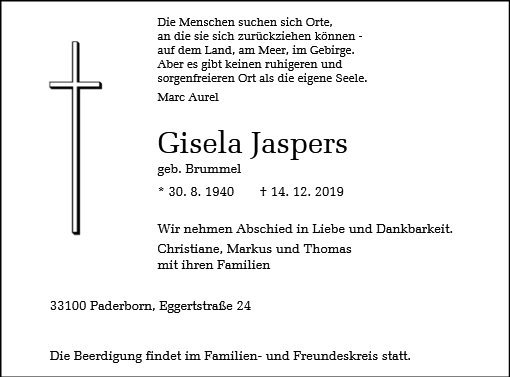 Erinnerungsbild für Gisela Jaspers