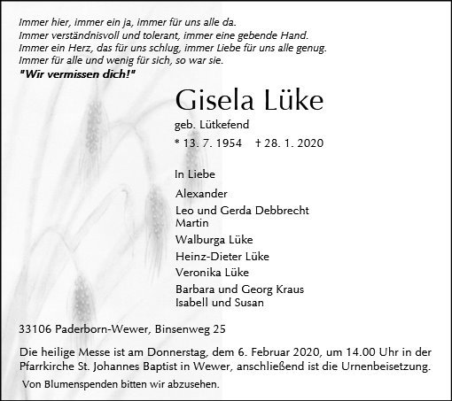 Erinnerungsbild für Gisela Lüke