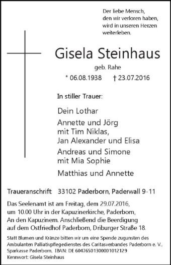 Erinnerungsbild für Gisela Steinhaus